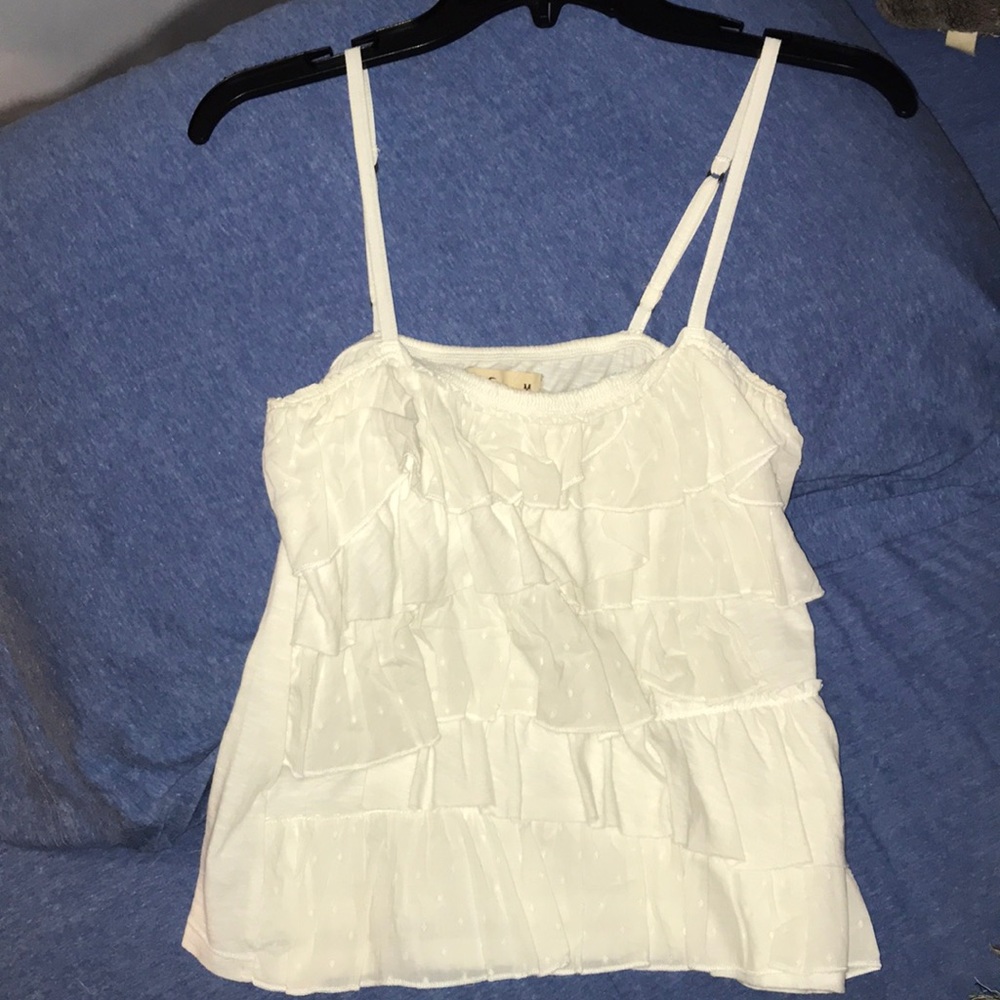 Hollister white ruffled top